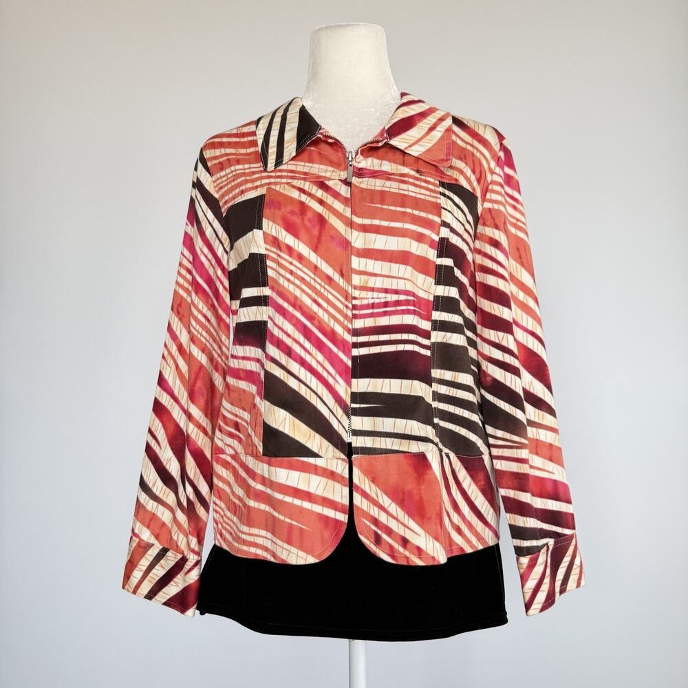 Erin Jacket Womens PM Red Stripe Satin Zip Front Collared Unlined Short